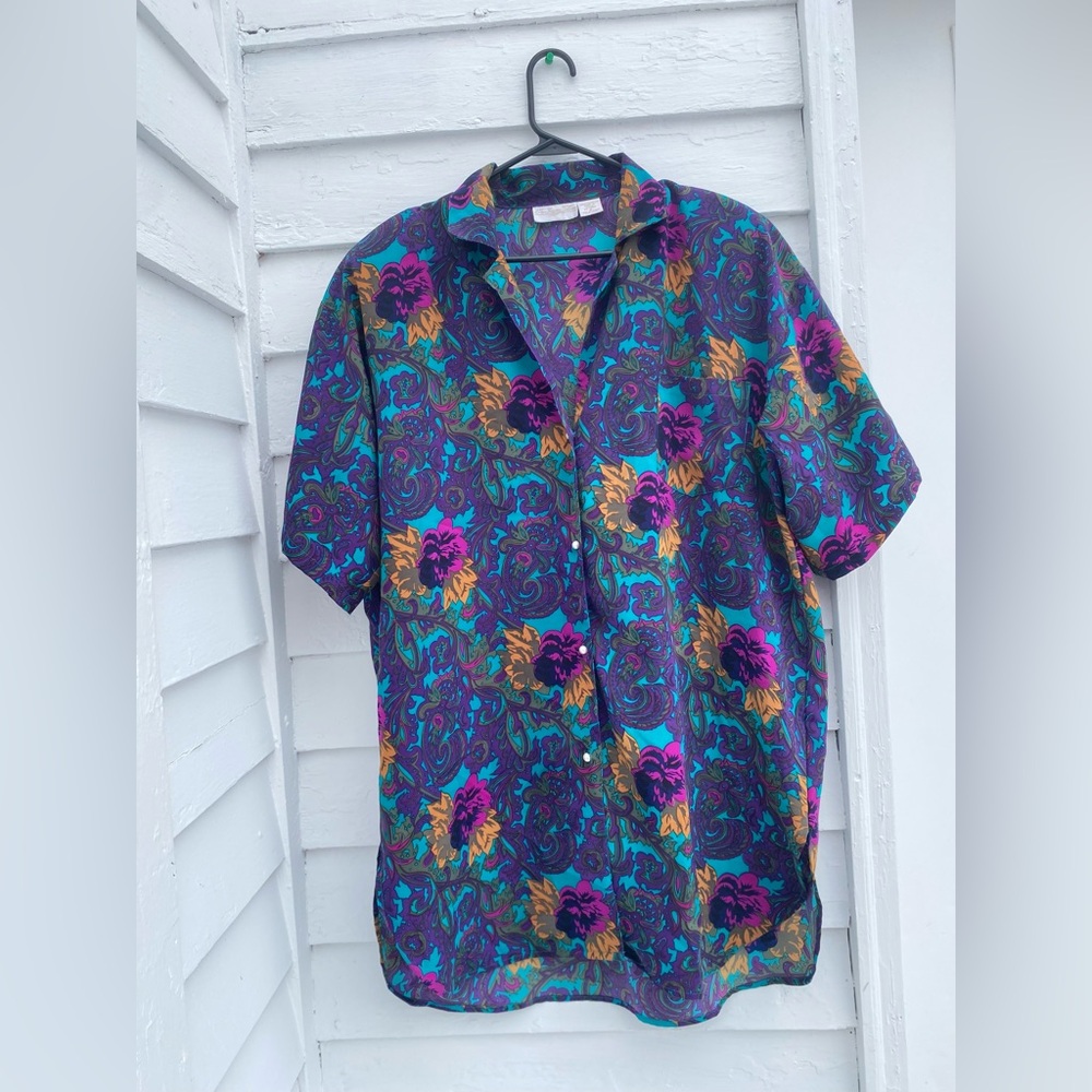Bright & Vibrant Floral Paisley Button Down Shirt~ The Lingerie Collection